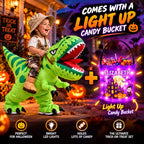 Kids Inflatable Riding Dinosaur Costume + Light-Up Candy Bucket – Halloween Edition