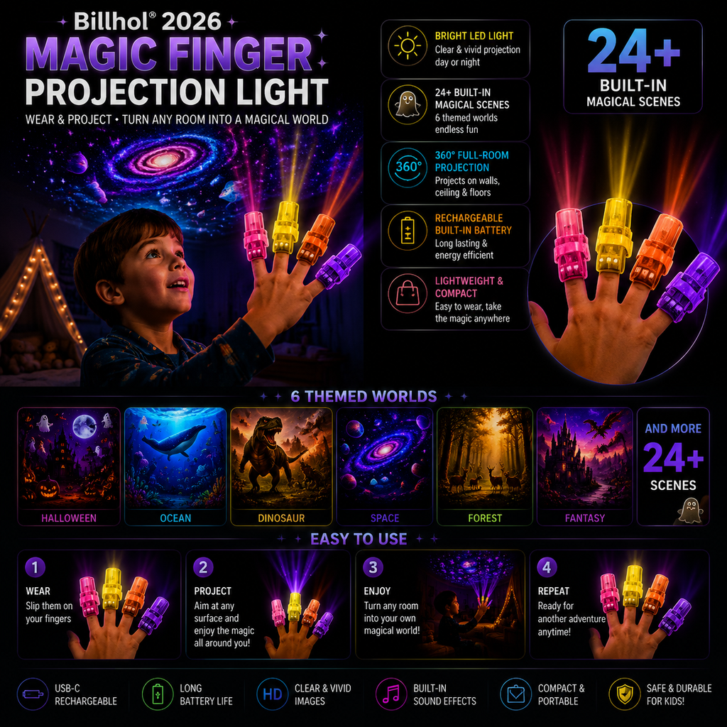 Billhol 2026 Halloween Magic Finger Projector — 24+ Spooky Scenes Across 6 Immersive Worlds | Limited Edition